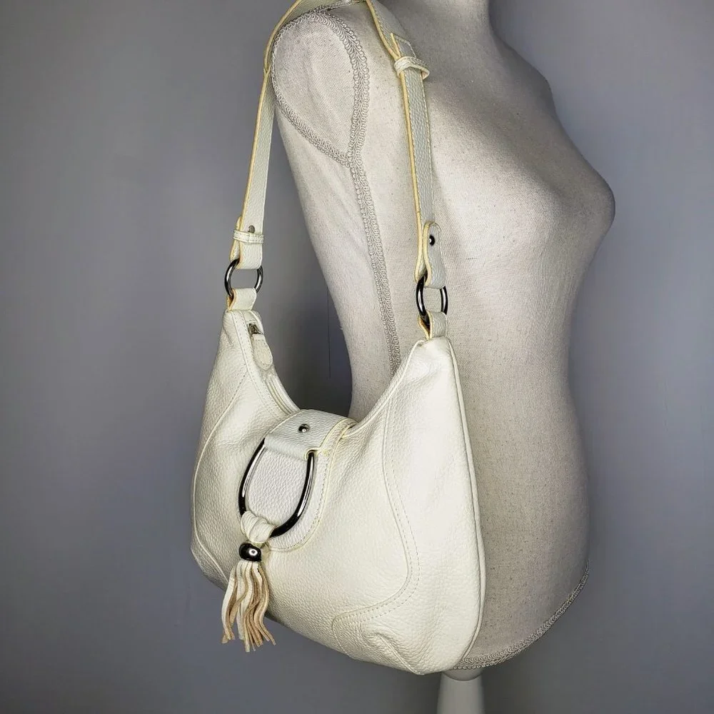 Coldwater Creek Sydney White Pebble Leather Shoulder Purse
